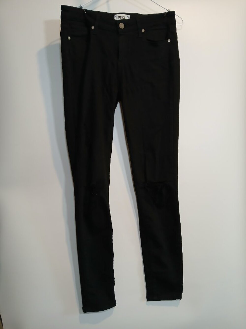 PAIGE Verdugo Ultra Skinny Distressed Black Jeans Size 29 Ripped Denim Pants